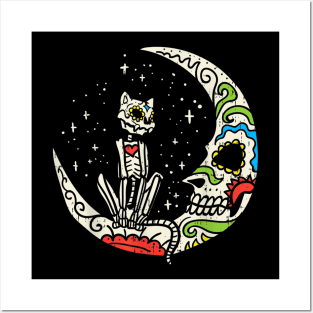 Sugar Skull Cat Moon Posters and Art